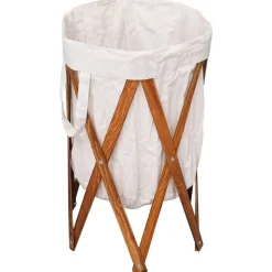 vidaXL Wasmand inklapbaar hout en stof crème