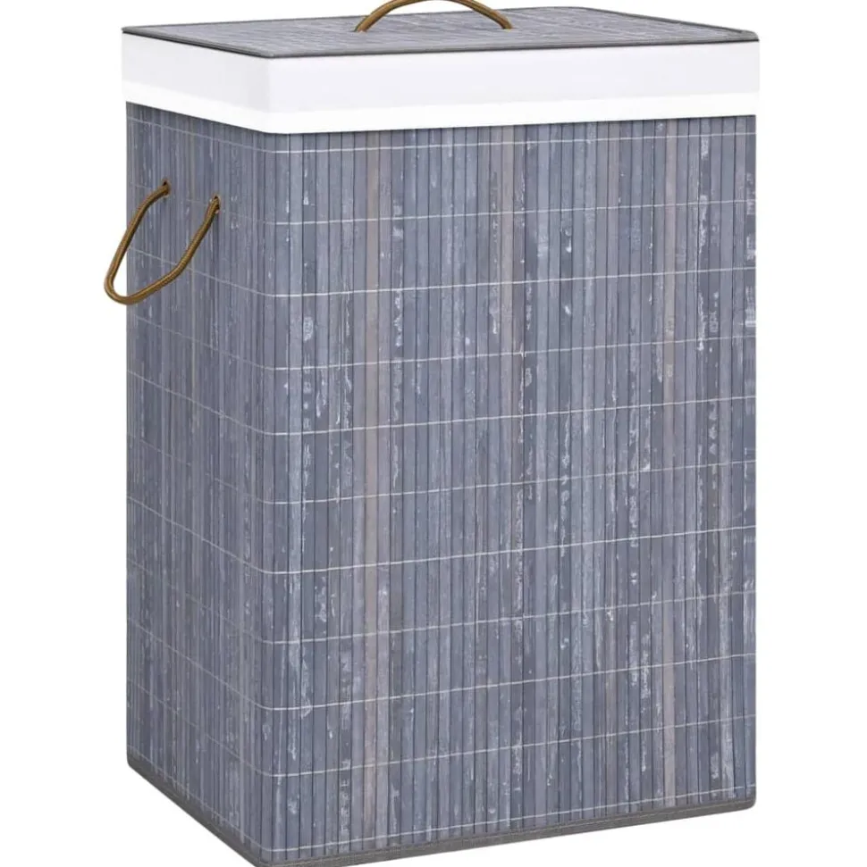 vidaXL Wasmand met 2 vakken 72 L bamboe grijs
