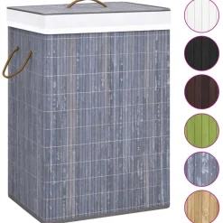 vidaXL Wasmand met 2 vakken 72 L bamboe grijs