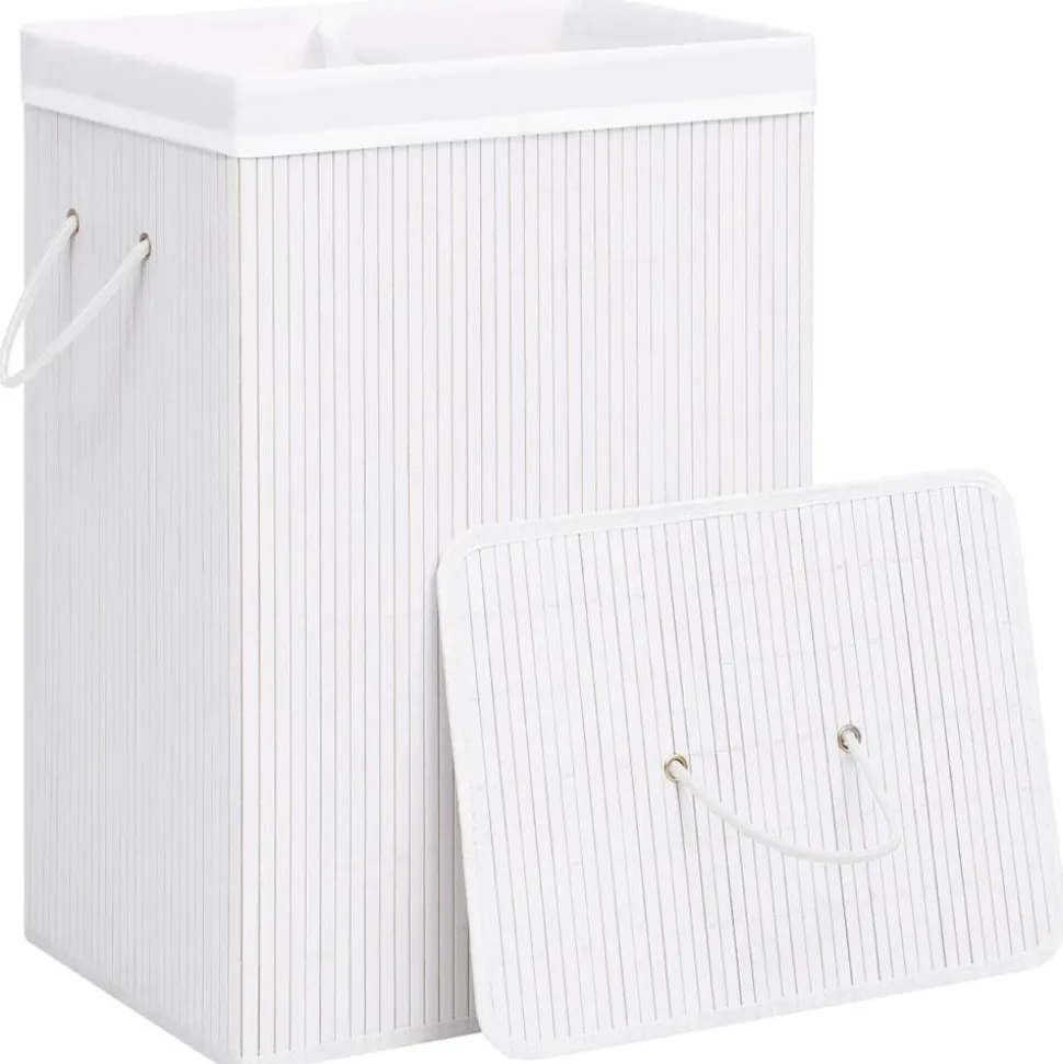 vidaXL Wasmand met 2 vakken 72 L bamboe wit