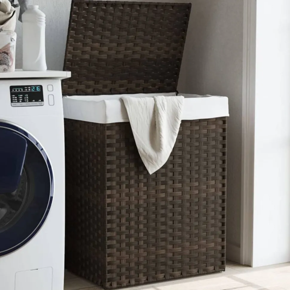 vidaXL Wasmand met deksel 46x33x60 cm poly rattan donkerbruin