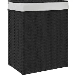 vidaXL Wasmand met deksel 46x33x60 cm poly rattan zwart