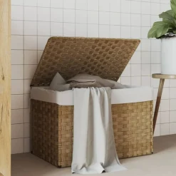 vidaXL Wasmand met deksel 55,5x35x34 cm poly rattan