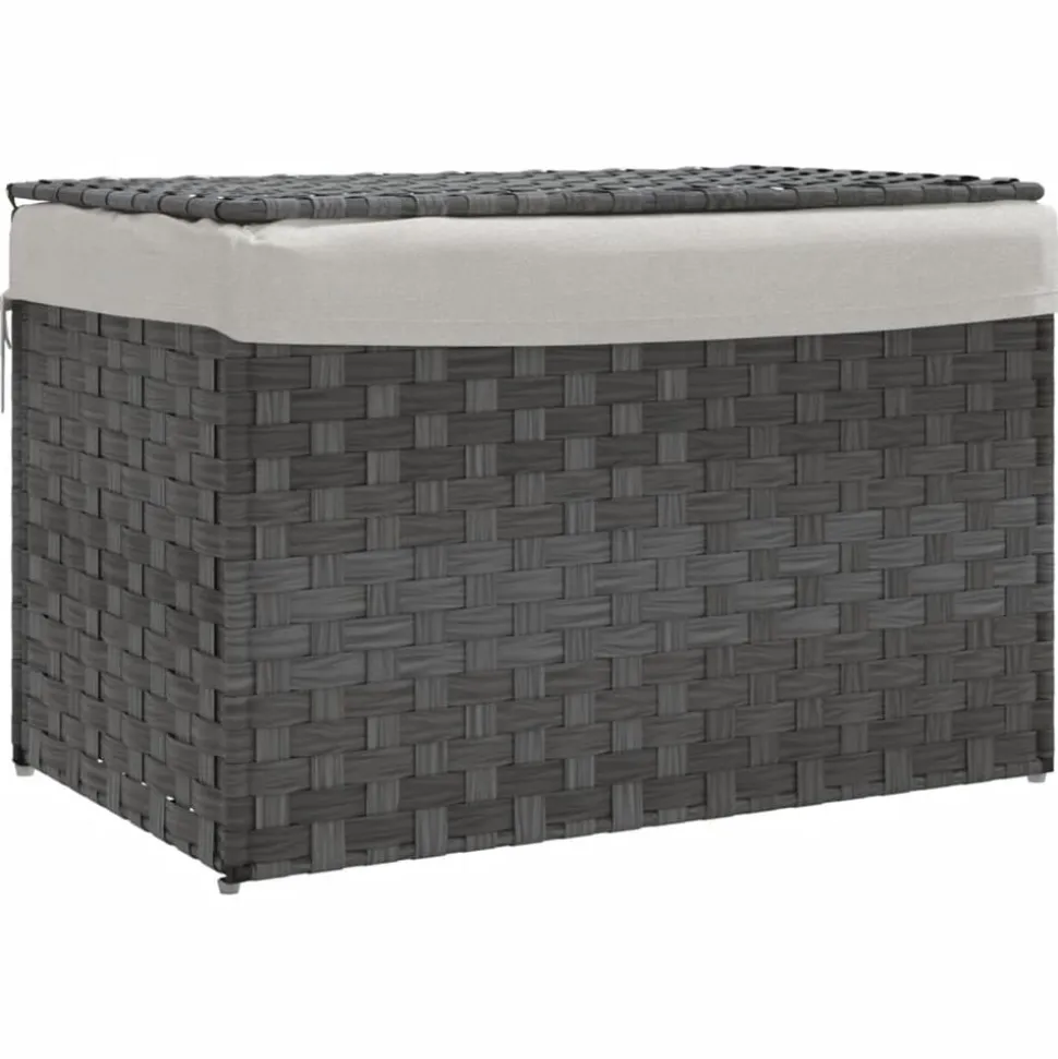 vidaXL Wasmand met deksel 55,5x35x34 cm poly rattan grijs