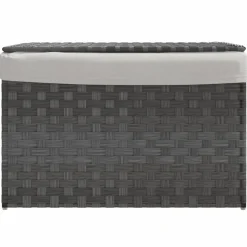 vidaXL Wasmand met deksel 55,5x35x34 cm poly rattan grijs