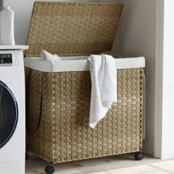 vidaXL Wasmand op wielen 60x35x60,5 cm rattan