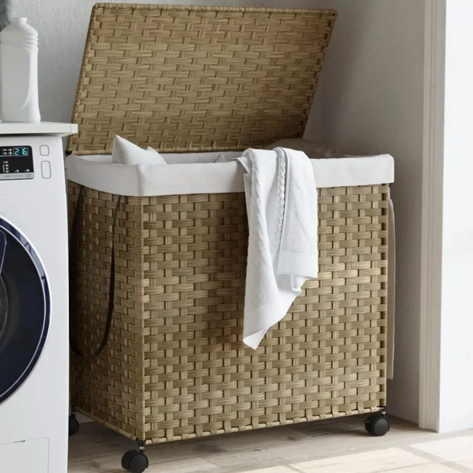 vidaXL Wasmand op wielen 60x35x60,5 cm rattan
