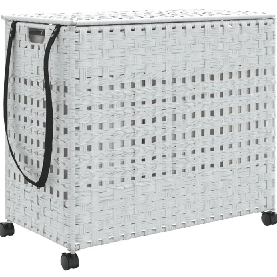 vidaXL Wasmand op wielen 66x35x60 cm rattan wit