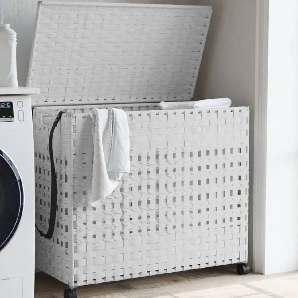 vidaXL Wasmand op wielen 66x35x60 cm rattan wit