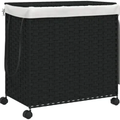 vidaXL Wasmand op wielen 60x35x60,5 cm rattan zwart