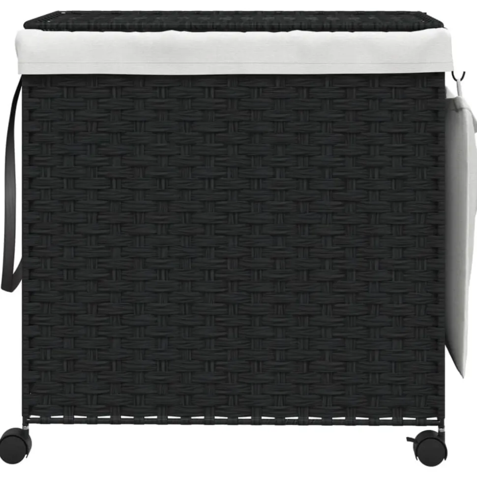 vidaXL Wasmand op wielen 60x35x60,5 cm rattan zwart