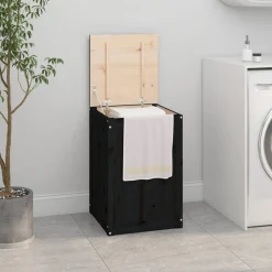 vidaXL Wasmand 44x44x66 cm massief grenenhout zwart