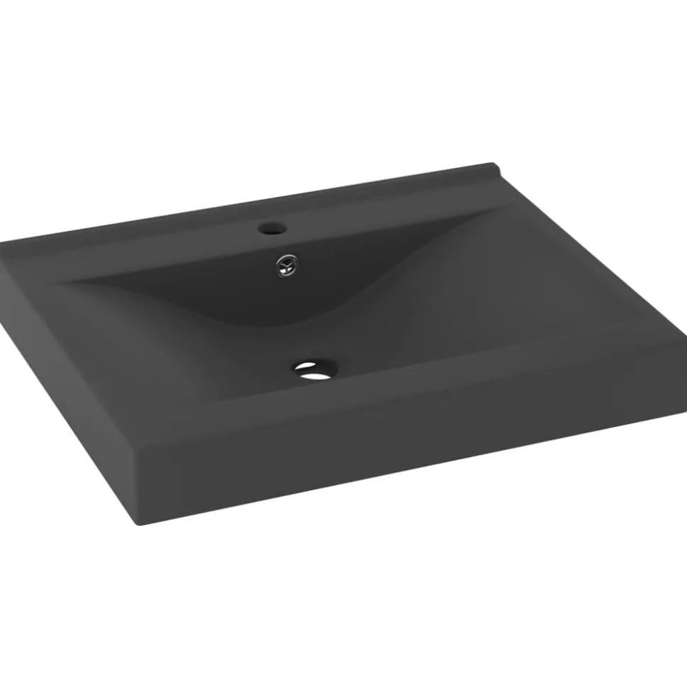 vidaXL Wastafel met kraangat 60x46 cm keramiek mat donkergrijs