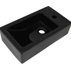 vidaXL Wastafel met kraangat rechthoekig 46x25,5x12 cm keramiek zwart