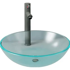 vidaXL Wastafel met kraan en pop-up afvoer mat gehard glas