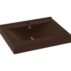 vidaXL Wastafel met kraangat 60x46 cm keramiek mat donkerbruin