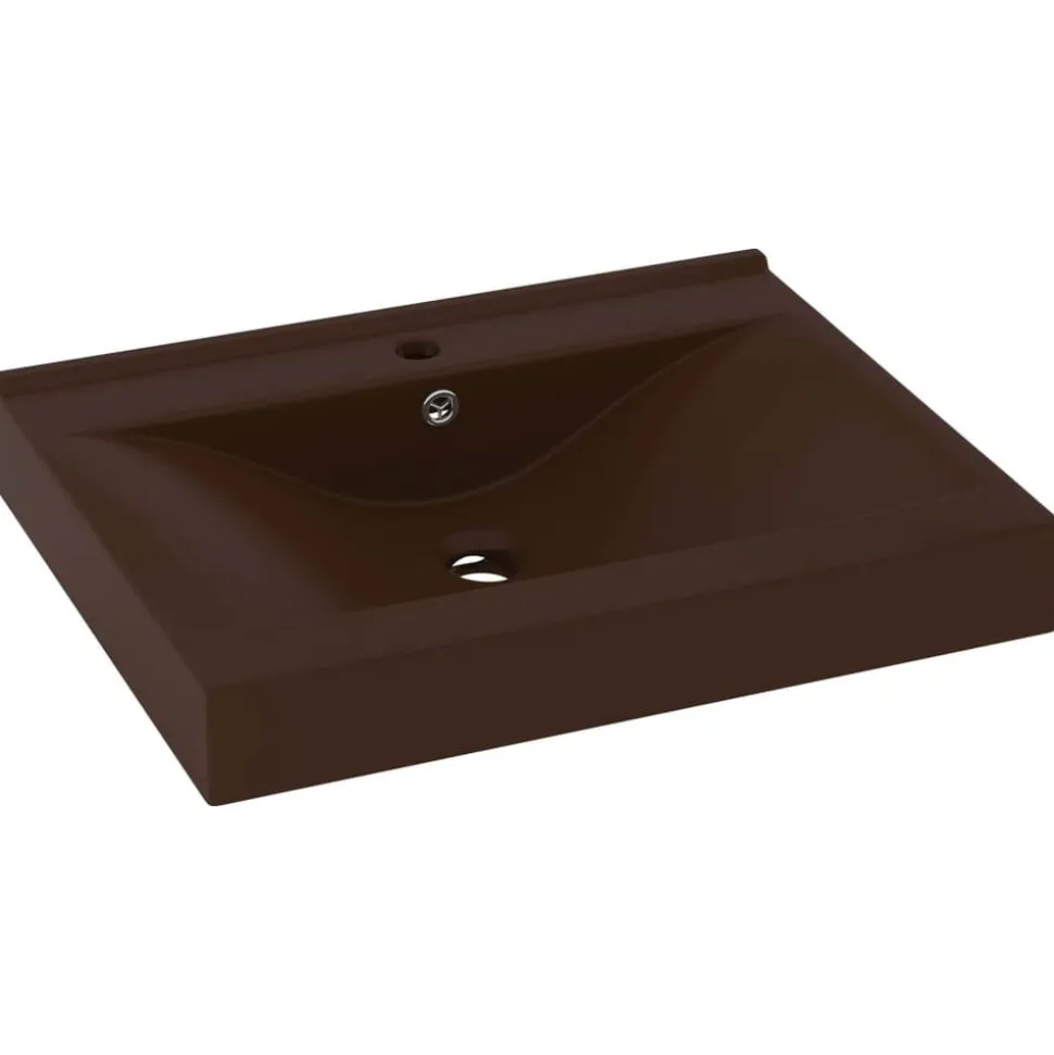 vidaXL Wastafel met kraangat 60x46 cm keramiek mat donkerbruin