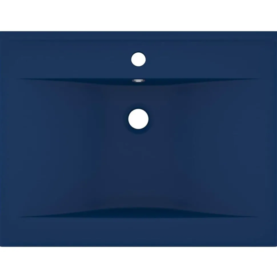 vidaXL Wastafel met kraangat 60x46 cm keramiek mat donkerblauw