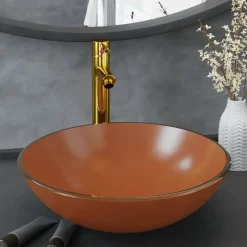 vidaXL Wastafel met kraan en pop-up afvoer gehard glas bruin