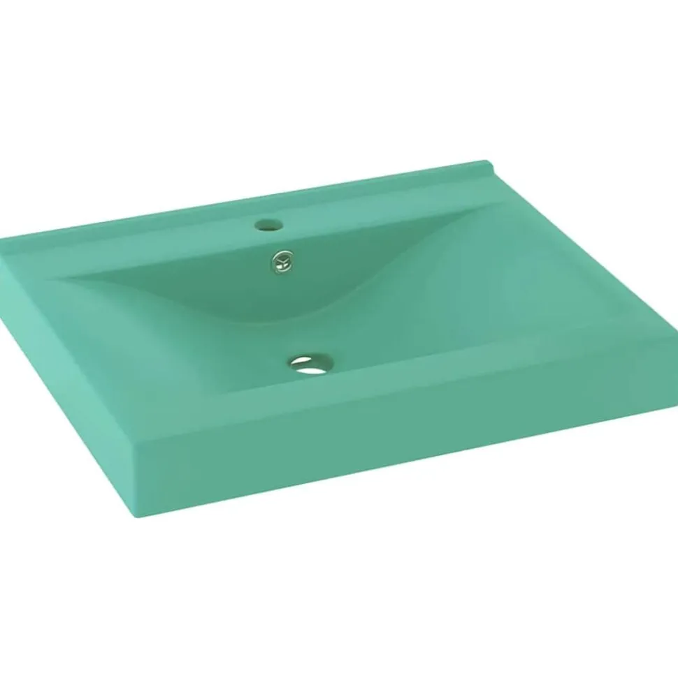 vidaXL Wastafel met kraangat 60x46 cm keramiek mat lichtgroen