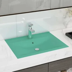 vidaXL Wastafel met kraangat 60x46 cm keramiek mat lichtgroen