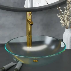 vidaXL Wastafel met kraan en pop-up afvoer mat gehard glas