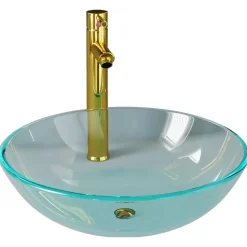 vidaXL Wastafel met kraan en pop-up afvoer gehard glas transparant
