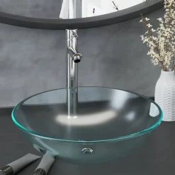 vidaXL Wastafel met kraan en pop-up afvoer mat gehard glas
