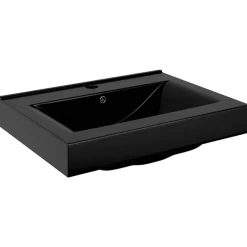 vidaXL Wastafel met kraangat rechthoekig 60x46 cm keramiek zwart