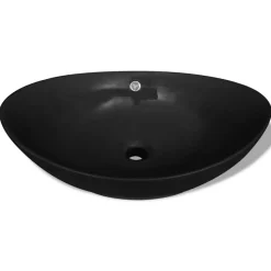 vidaXL Wastafel met overloop zwart ovaal keramiek 59 x 38,5 cm