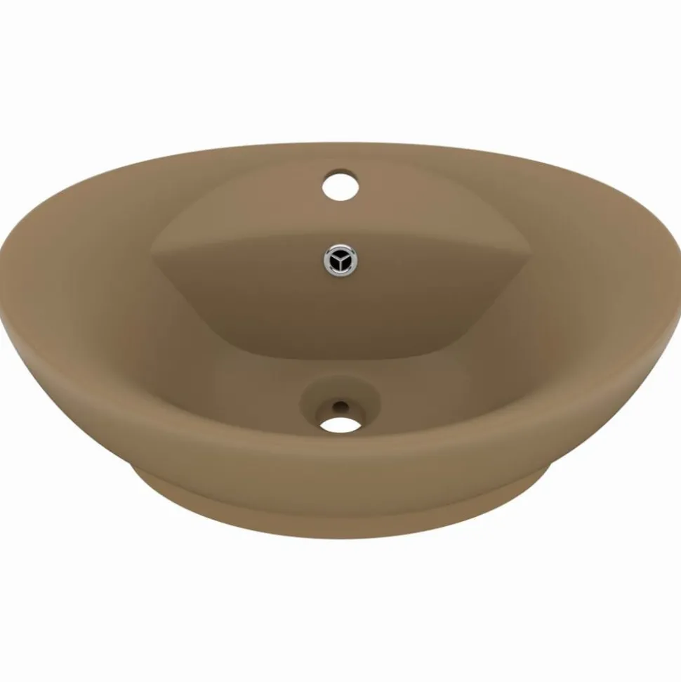 vidaXL Wastafel met overloop ovaal 58,5x39 cm keramiek matcrème