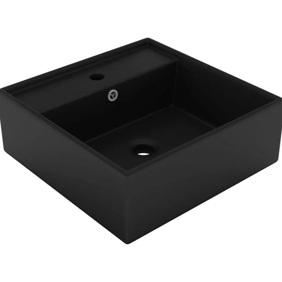 vidaXL Wastafel met overloop vierkant 41x41 cm keramiek matzwart