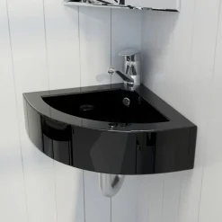 vidaXL Wastafel met overloop 45x32x12,5 cm zwart
