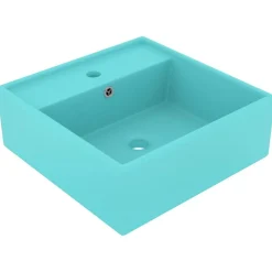 vidaXL Wastafel met overloop vierkant 41x41 cm keramiek mat lichtgroen