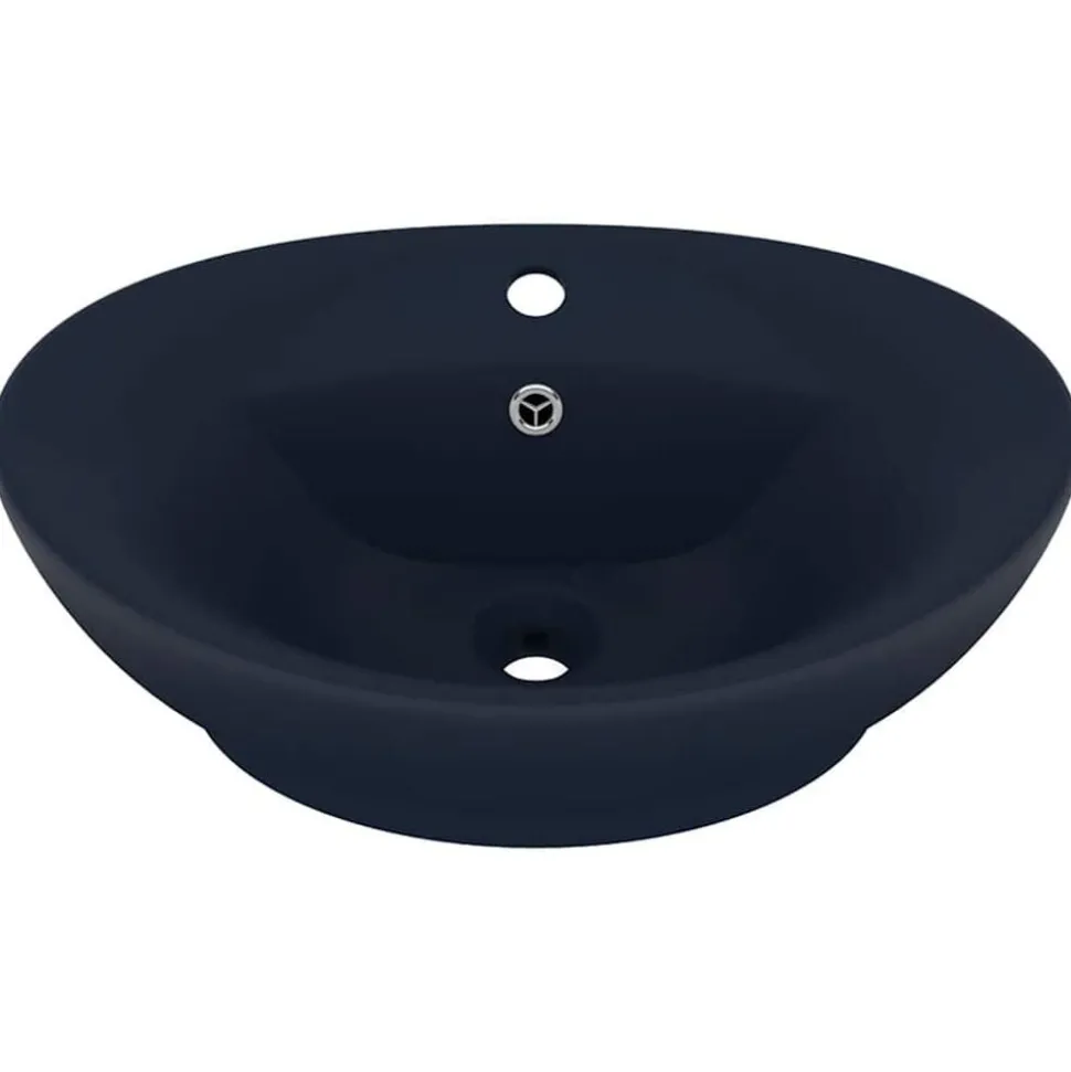 vidaXL Wastafel met overloop ovaal 58,5x39 cm keramiek mat donkerblauw