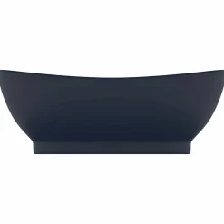 vidaXL Wastafel met overloop ovaal 58,5x39 cm keramiek mat donkerblauw