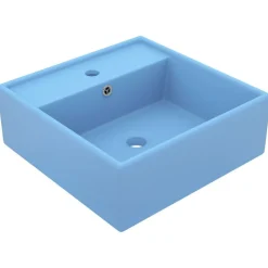 vidaXL Wastafel met overloop vierkant 41x41 cm keramiek mat lichtblauw