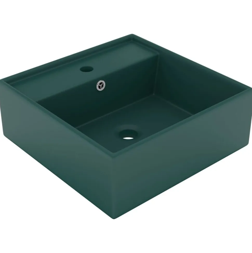 vidaXL Wastafel met overloop vierkant 41x41cm keramiek mat donkergroen