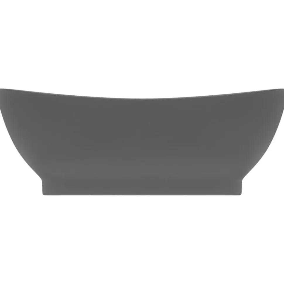 vidaXL Wastafel met overloop ovaal 58,5x39 cm keramiek mat donkergrijs