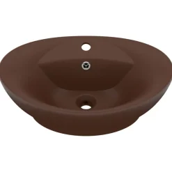 vidaXL Wastafel met overloop ovaal 58,5x39 cm keramiek mat donkerbruin