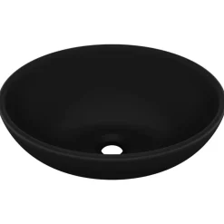 vidaXL Wastafel ovaal 40x33 cm keramiek matzwart