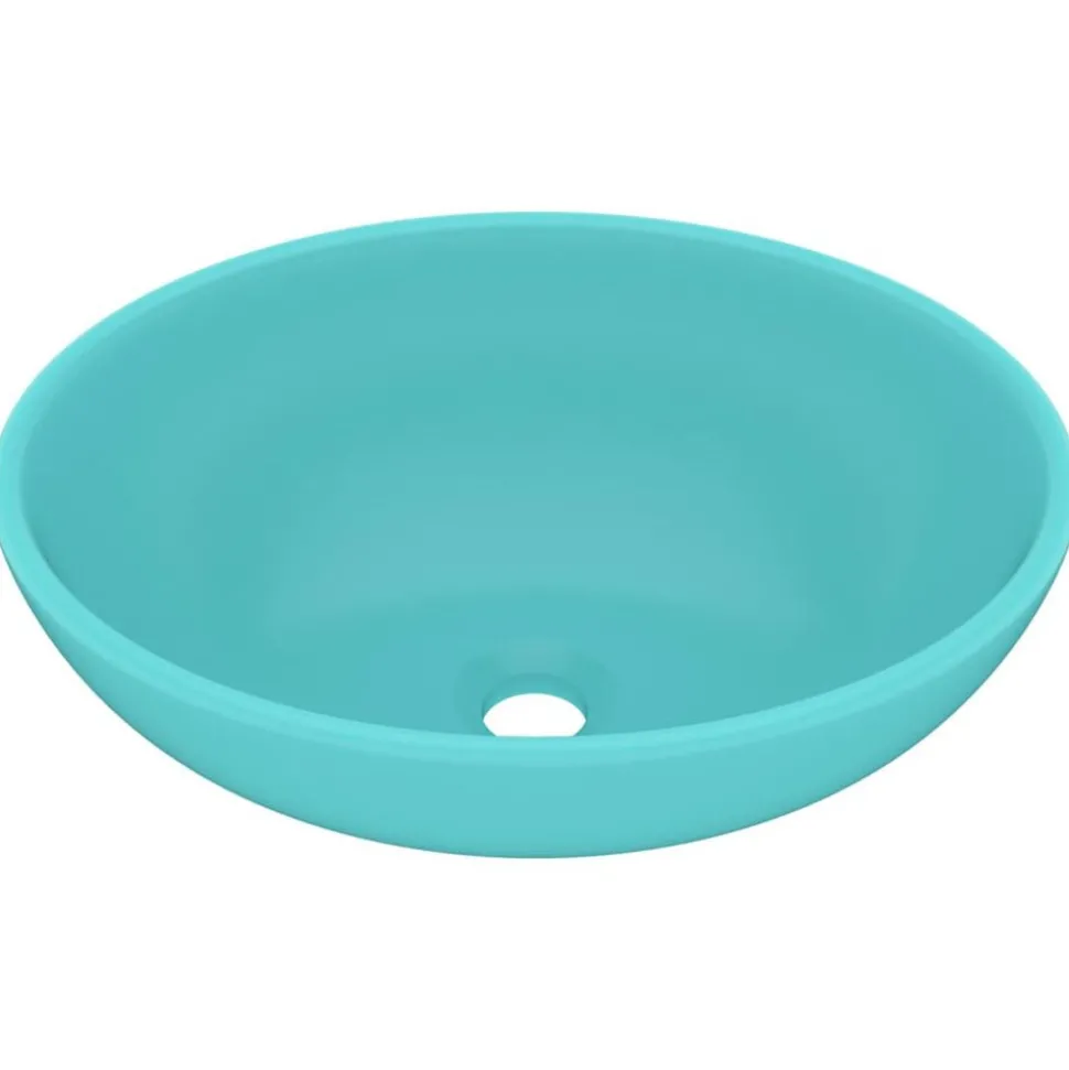 vidaXL Wastafel ovaal 40x33 cm keramiek mat lichtgroen