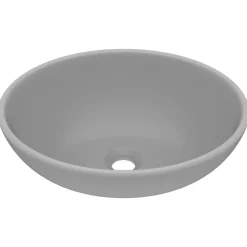vidaXL Wastafel ovaal 40x33 cm keramiek mat lichtgrijs