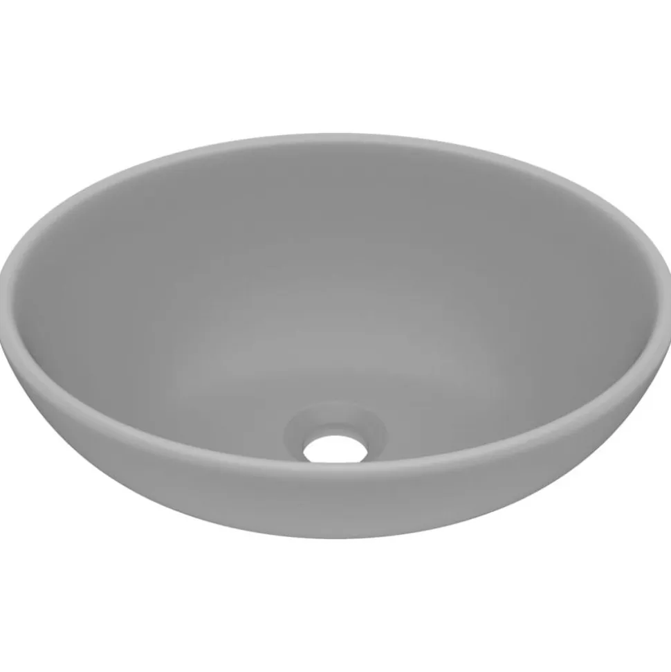 vidaXL Wastafel ovaal 40x33 cm keramiek mat lichtgrijs