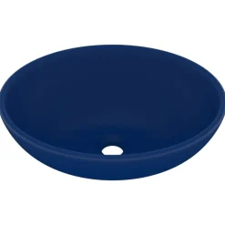 vidaXL Wastafel ovaal 40x33 cm keramiek mat donkerblauw