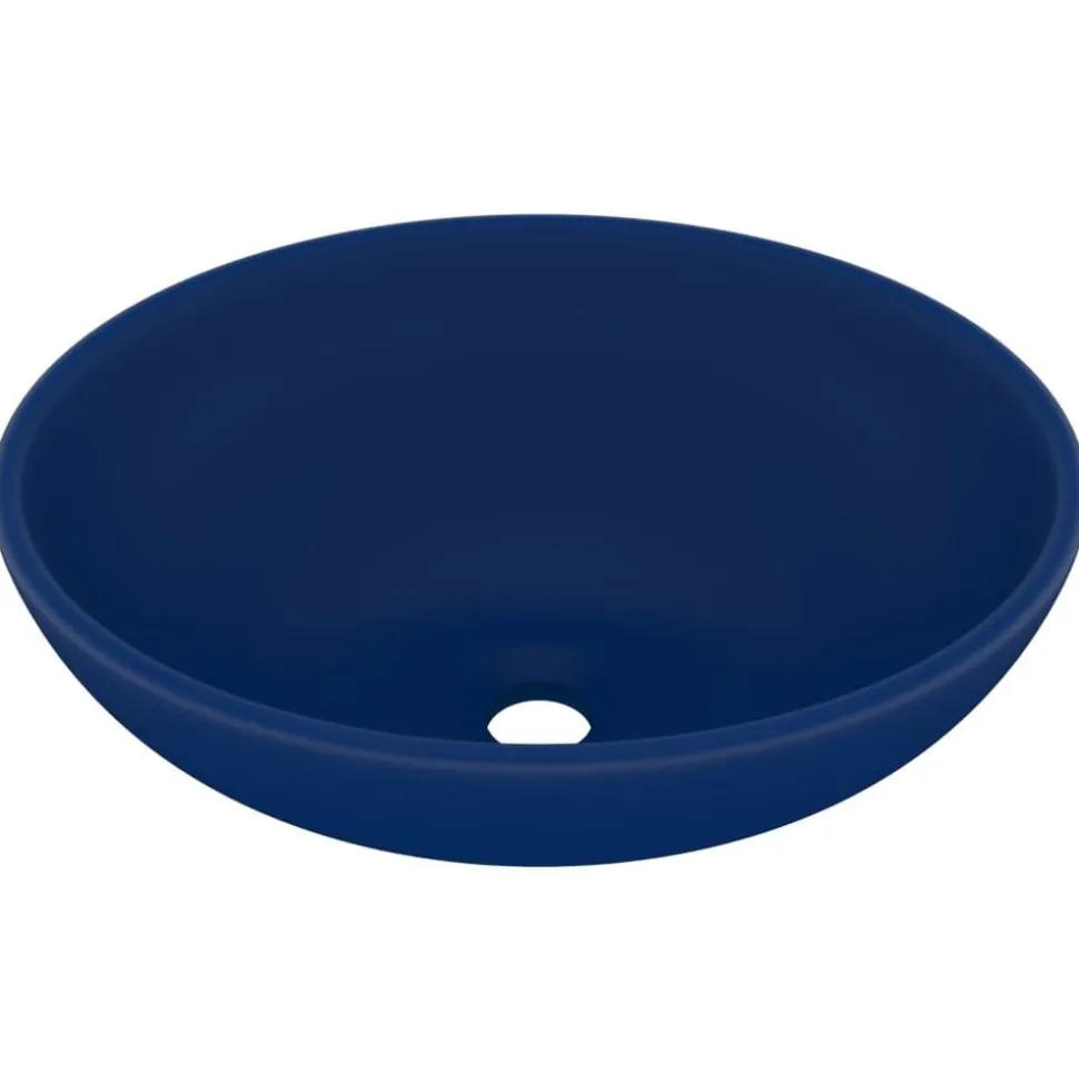 vidaXL Wastafel ovaal 40x33 cm keramiek mat donkerblauw