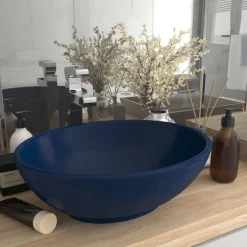 vidaXL Wastafel ovaal 40x33 cm keramiek mat donkerblauw