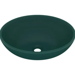 vidaXL Wastafel ovaal 40x33 cm keramiek mat donkergroen