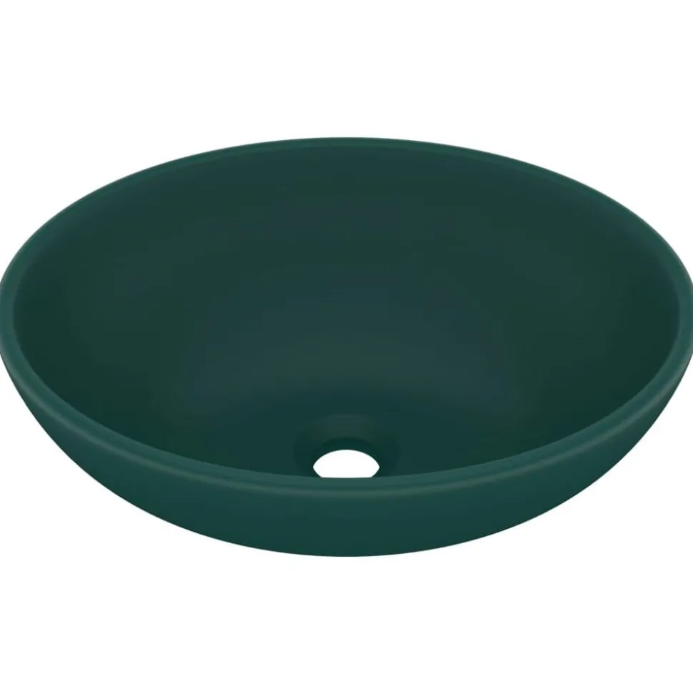 vidaXL Wastafel ovaal 40x33 cm keramiek mat donkergroen