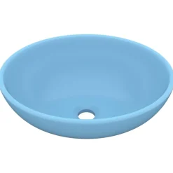 vidaXL Wastafel ovaal 40x33 cm keramiek mat lichtblauw